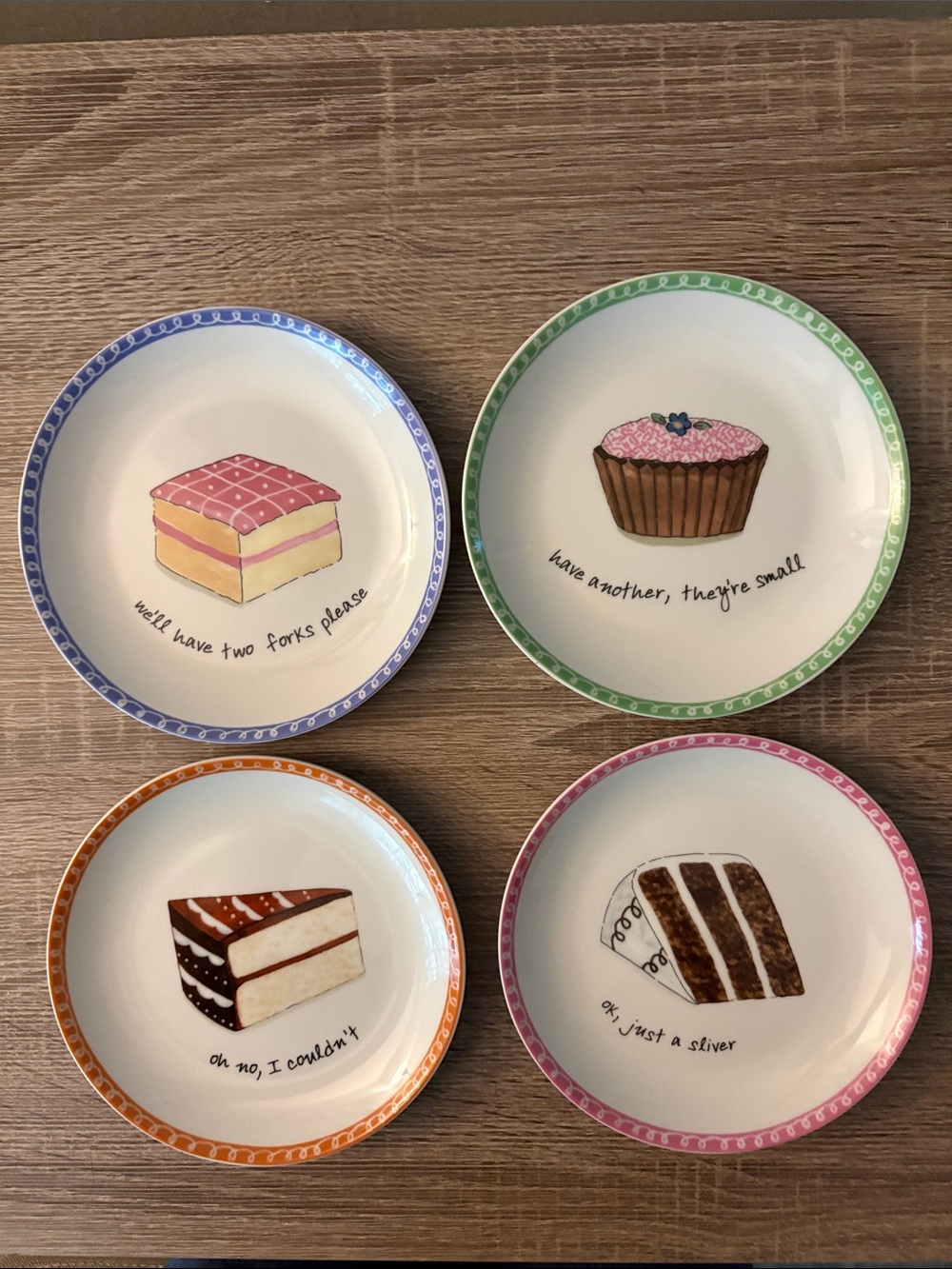 Boston Warehouse “Dessert Excuses” 4 Porcelain Dessert Plates - Gently Used